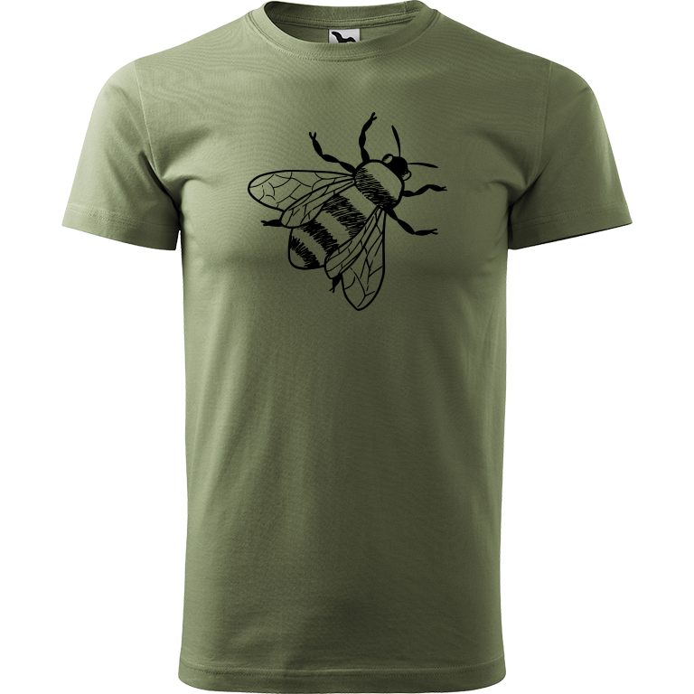 Ručně malované pánské triko Heavy New - Včela Velikost trička: XS, Barva trička: KHAKI, Barva motivu: ČERNÁ
