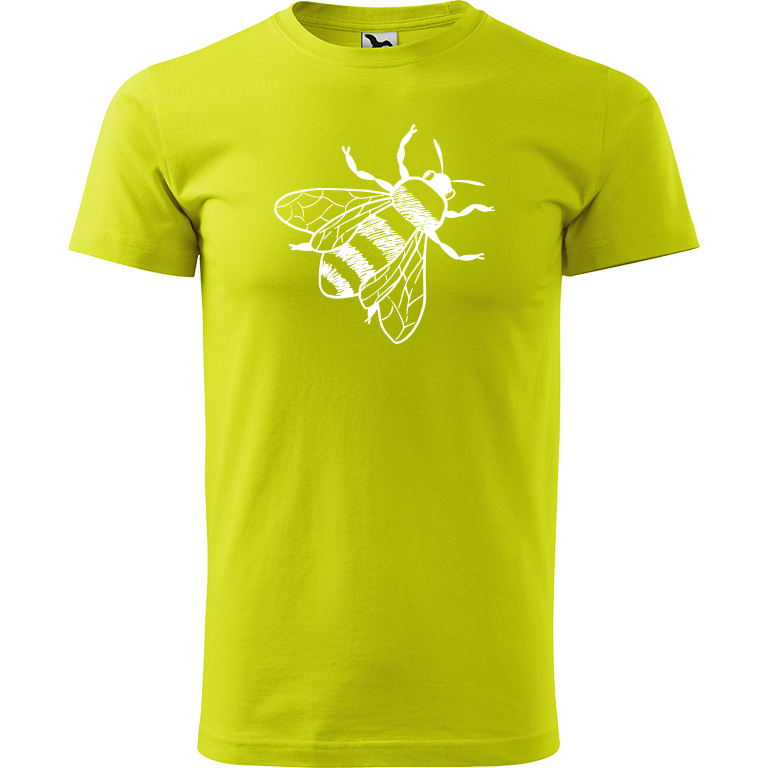 Ručně malované pánské triko Heavy New - Včela Velikost trička: M, Barva trička: LIMETKOVÁ, Barva motivu: BÍLÁ