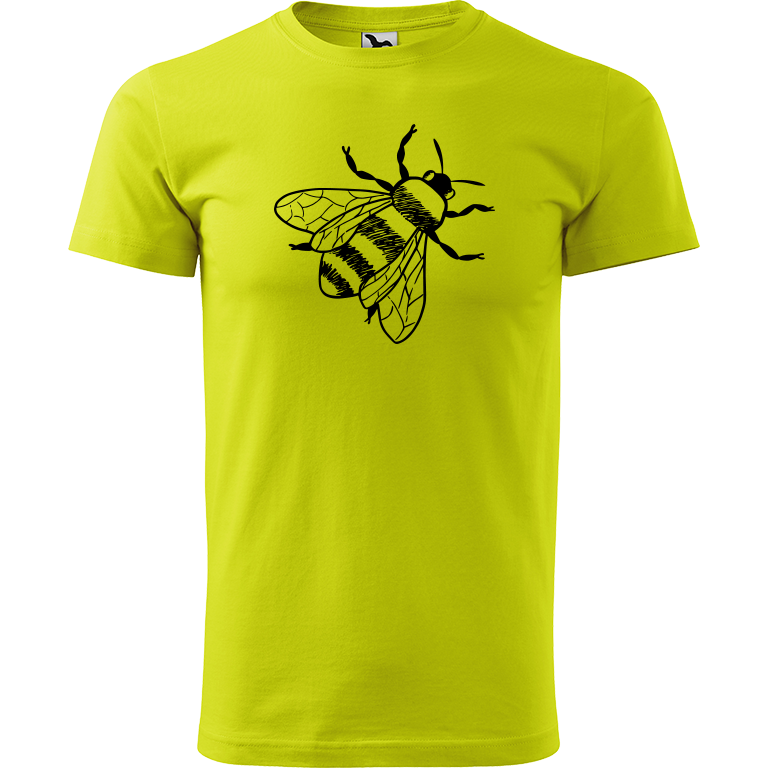 Ručně malované pánské triko Heavy New - Včela Velikost trička: L, Barva trička: LIMETKOVÁ, Barva motivu: ČERNÁ