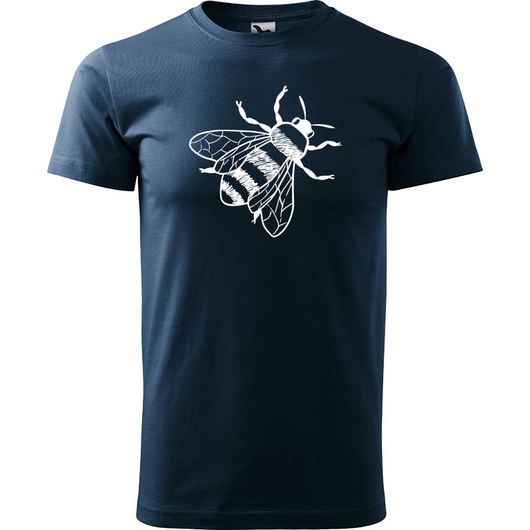 Ručně malované pánské triko Heavy New - Včela Velikost trička: XL, Barva trička: NÁMOŘNICKÁ MODRÁ, Barva motivu: BÍLÁ