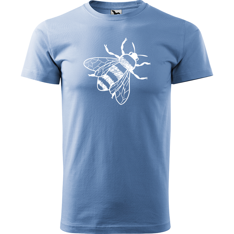 Ručně malované pánské triko Heavy New - Včela Velikost trička: XL, Barva trička: NEBESKY MODRÁ, Barva motivu: BÍLÁ