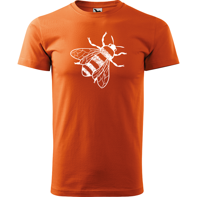 Ručně malované pánské triko Heavy New - Včela Velikost trička: XS, Barva trička: ORANŽOVÁ, Barva motivu: BÍLÁ