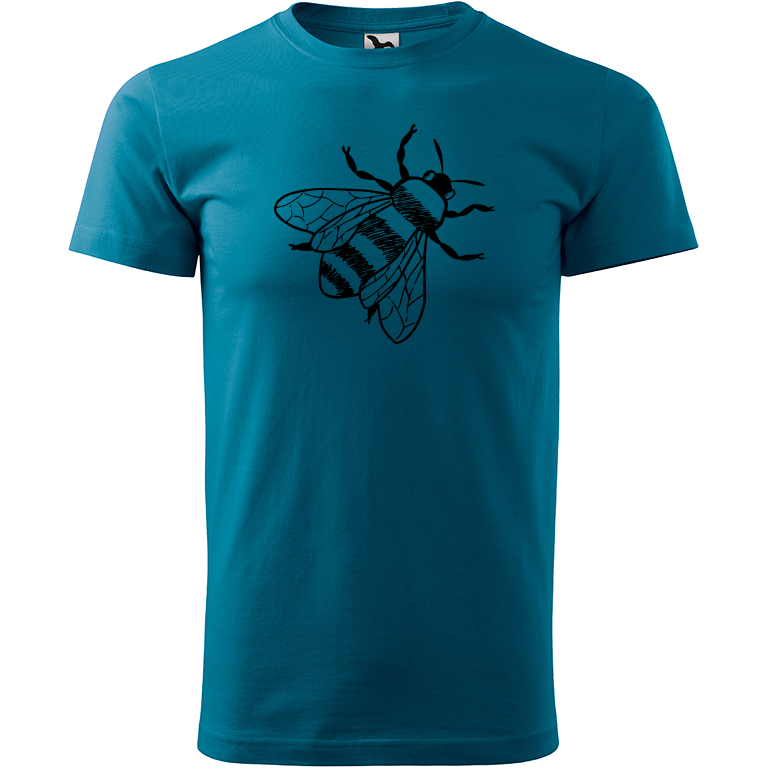 Ručně malované pánské triko Heavy New - Včela Velikost trička: XS, Barva trička: PETROLEJOVÁ, Barva motivu: ČERNÁ