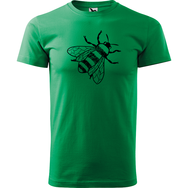 Ručně malované pánské triko Heavy New - Včela Velikost trička: XS, Barva trička: STŘEDNĚ ZELENÁ, Barva motivu: ČERNÁ