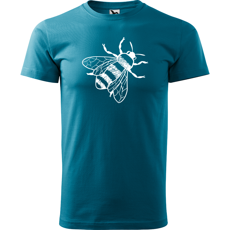 Ručně malované pánské triko Heavy New - Včela Velikost trička: XXL, Barva trička: TMAVĚ TYRKYSOVÁ, Barva motivu: BÍLÁ