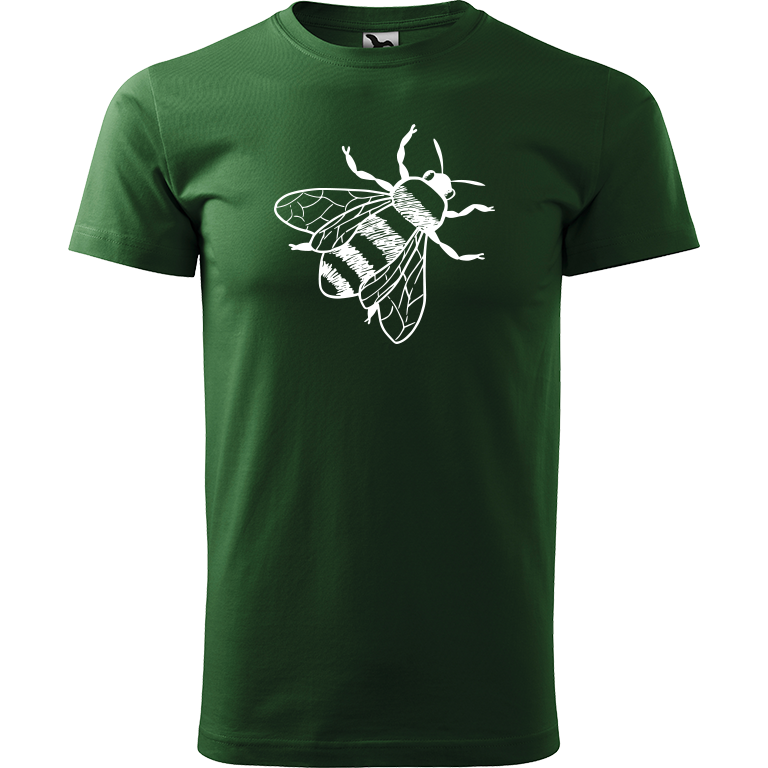Ručně malované pánské triko Heavy New - Včela Velikost trička: S, Barva trička: TMAVĚ ZELENÁ, Barva motivu: BÍLÁ