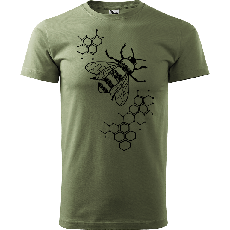 Ručně malované pánské triko Heavy New - Včela s plástvemi Velikost trička: XS, Barva trička: KHAKI, Barva motivu: ČERNÁ