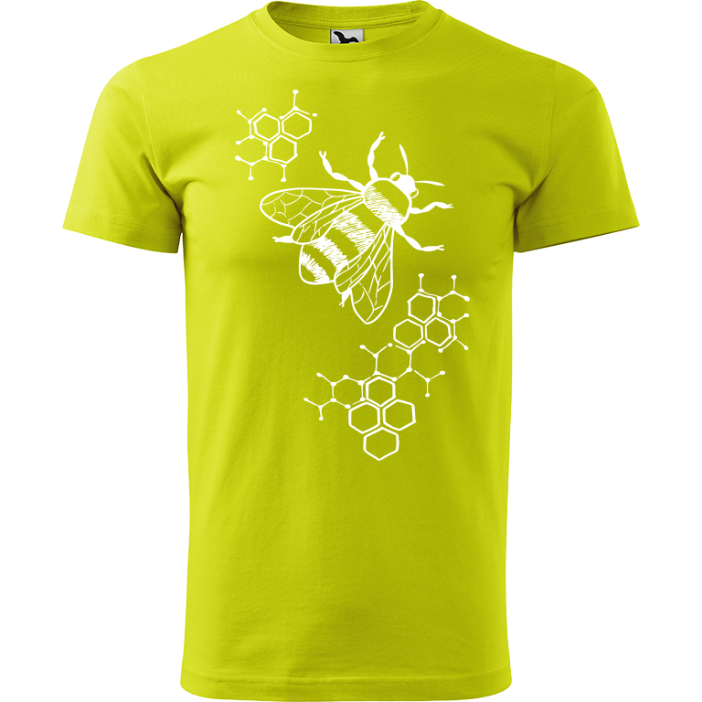 Ručně malované pánské triko Heavy New - Včela s plástvemi Velikost trička: XL, Barva trička: LIMETKOVÁ, Barva motivu: BÍLÁ