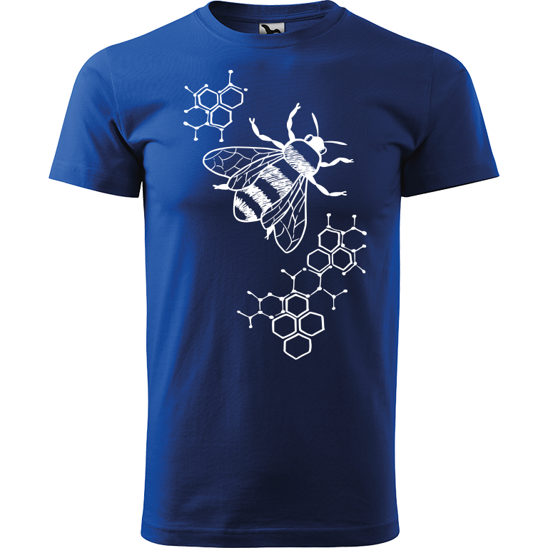Ručně malované pánské triko Heavy New - Včela s plástvemi Velikost trička: XL, Barva trička: MODRÁ, Barva motivu: BÍLÁ