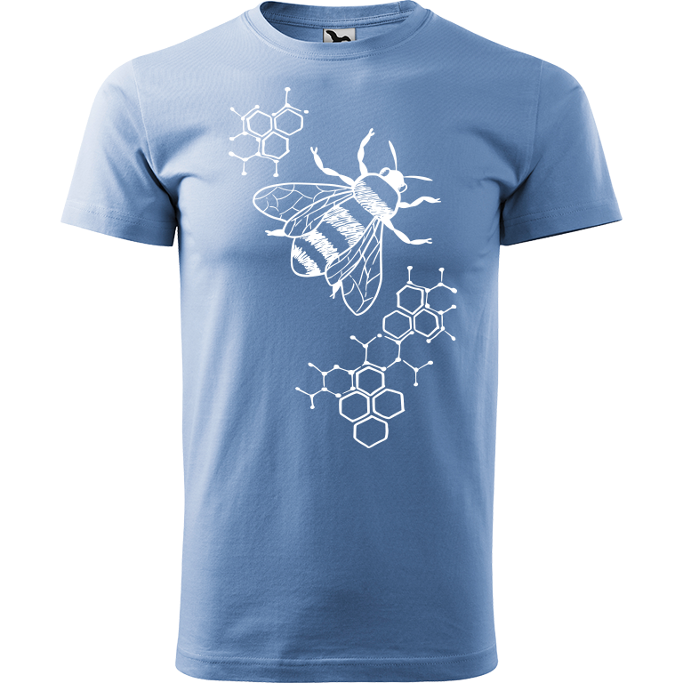 Ručně malované pánské triko Heavy New - Včela s plástvemi Velikost trička: XL, Barva trička: NEBESKY MODRÁ, Barva motivu: BÍLÁ