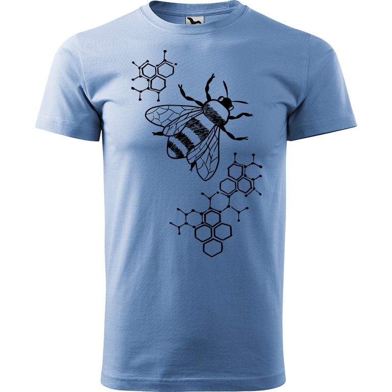 Ručně malované pánské triko Heavy New - Včela s plástvemi Velikost trička: XL, Barva trička: NEBESKY MODRÁ, Barva motivu: ČERNÁ