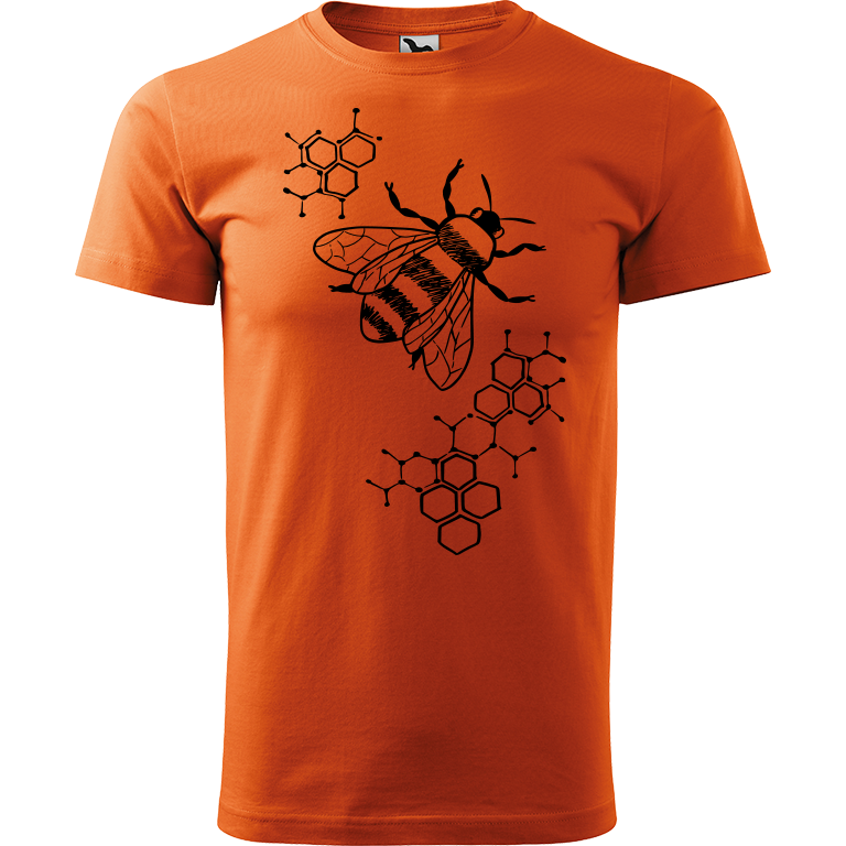 Ručně malované pánské triko Heavy New - Včela s plástvemi Velikost trička: XXL, Barva trička: ORANŽOVÁ, Barva motivu: ČERNÁ