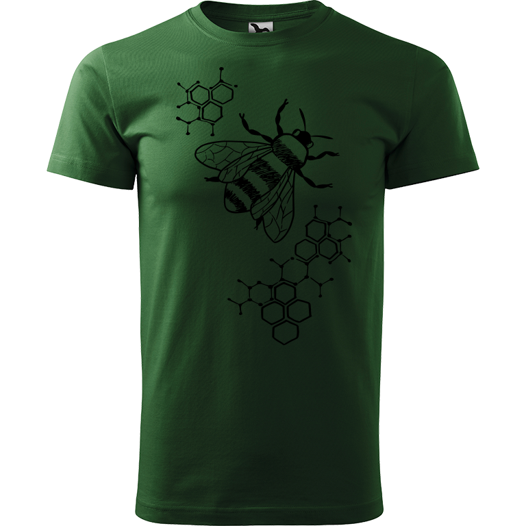 Ručně malované pánské triko Heavy New - Včela s plástvemi Velikost trička: XS, Barva trička: TMAVĚ ZELENÁ, Barva motivu: ČERNÁ