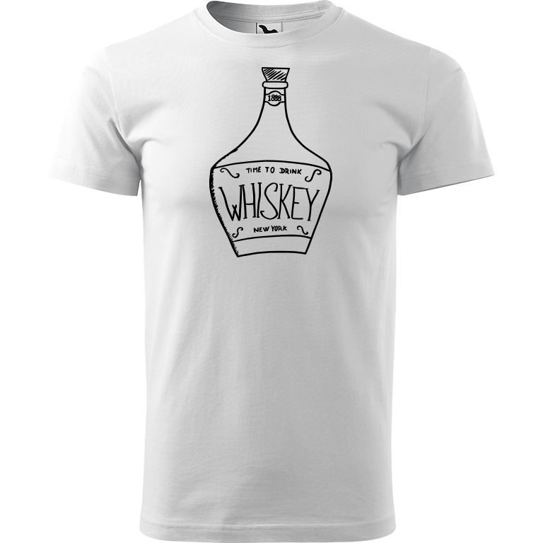 Ručně malované pánské triko Heavy New - Whiskey Velikost trička: XS, Barva trička: BÍLÁ, Barva motivu: ČERNÁ