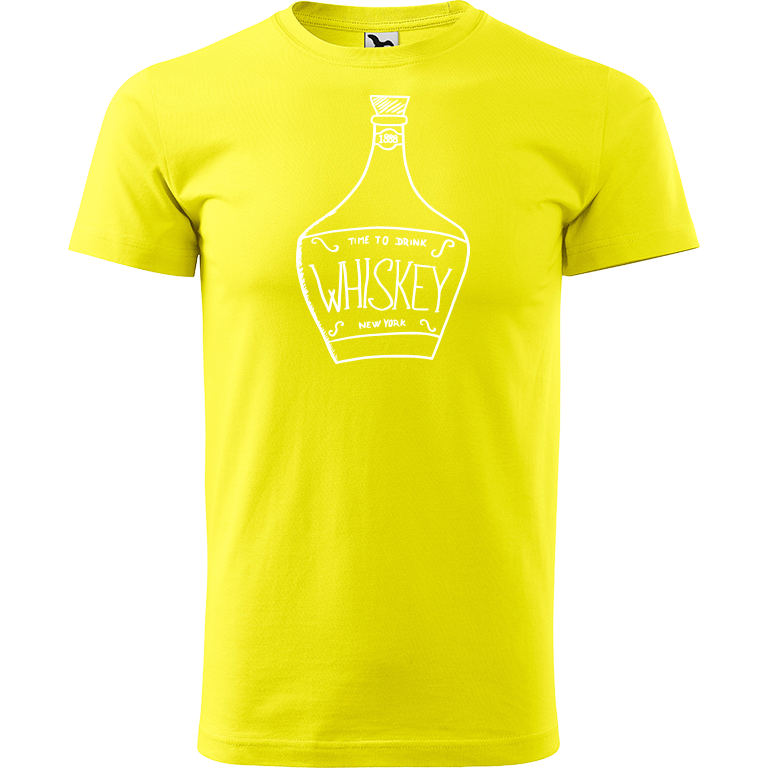 Ručně malované pánské triko Heavy New - Whiskey Velikost trička: M, Barva trička: CITRONOVÁ, Barva motivu: BÍLÁ