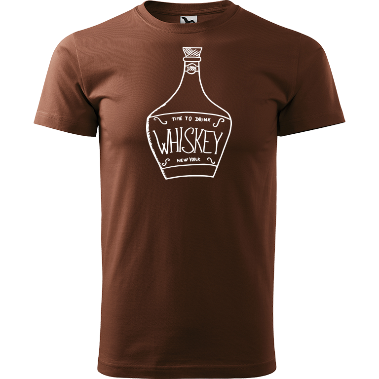 Ručně malované pánské triko Heavy New - Whiskey Velikost trička: M, Barva trička: ČOKOLÁDOVÁ, Barva motivu: BÍLÁ