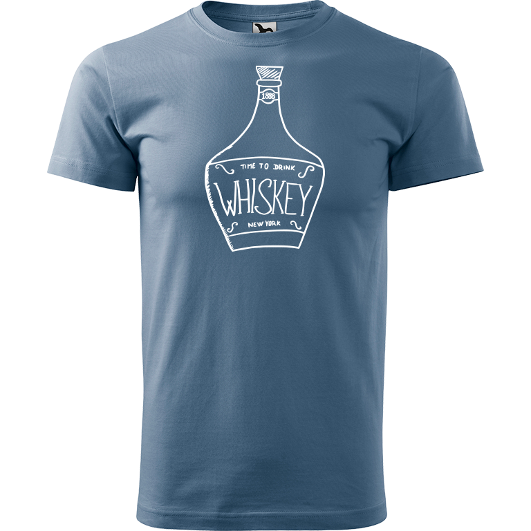 Ručně malované pánské triko Heavy New - Whiskey Velikost trička: XXL, Barva trička: DENIM, Barva motivu: BÍLÁ
