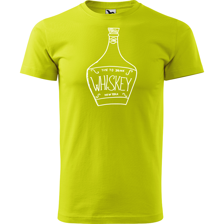 Ručně malované pánské triko Heavy New - Whiskey Velikost trička: L, Barva trička: LIMETKOVÁ, Barva motivu: BÍLÁ