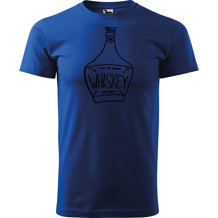 Ručně malované pánské triko Heavy New - Whiskey Velikost trička: XS, Barva trička: MODRÁ, Barva motivu: ČERNÁ