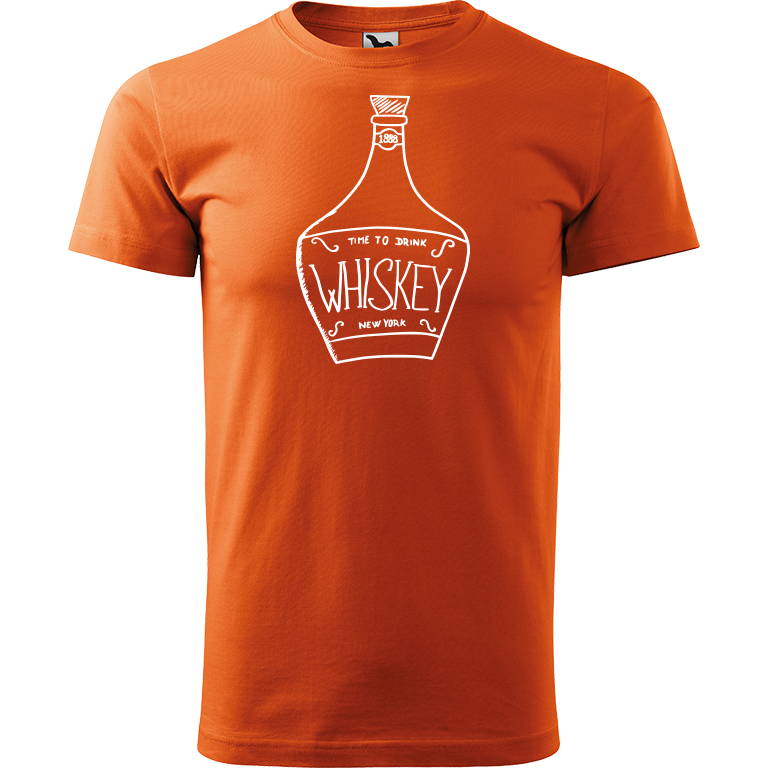 Ručně malované pánské triko Heavy New - Whiskey Velikost trička: M, Barva trička: ORANŽOVÁ, Barva motivu: BÍLÁ