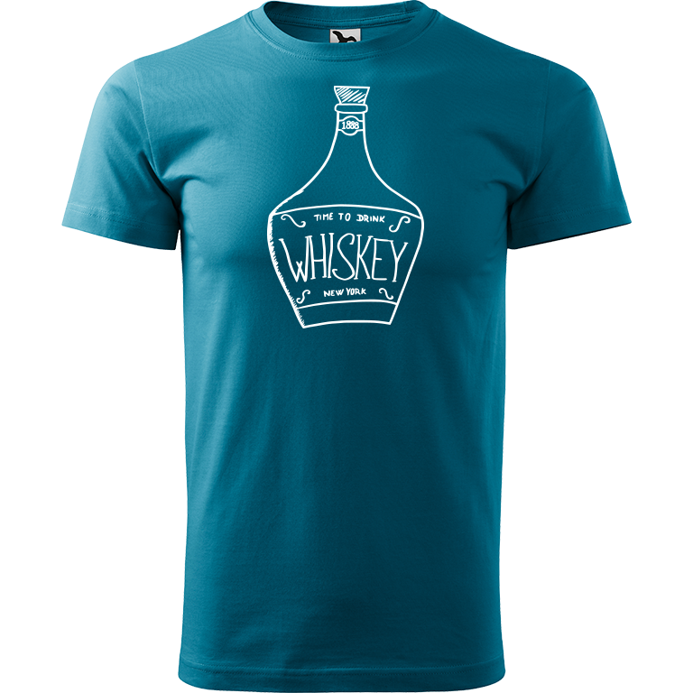 Ručně malované pánské triko Heavy New - Whiskey Velikost trička: XXL, Barva trička: TMAVĚ TYRKYSOVÁ, Barva motivu: BÍLÁ