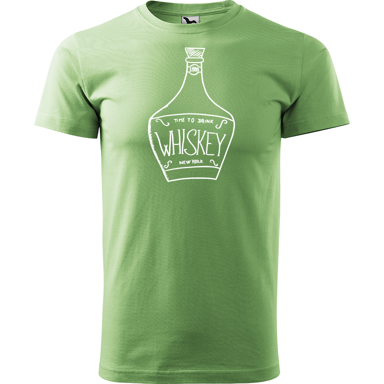 Ručně malované pánské triko Heavy New - Whiskey Velikost trička: XS, Barva trička: TRÁVOVĚ ZELENÁ, Barva motivu: BÍLÁ