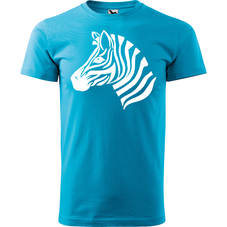 Ručně malované pánské triko Heavy New - Zebra Velikost trička: XXL, Barva trička: TYRKYSOVÁ, Barva motivu: BÍLÁ