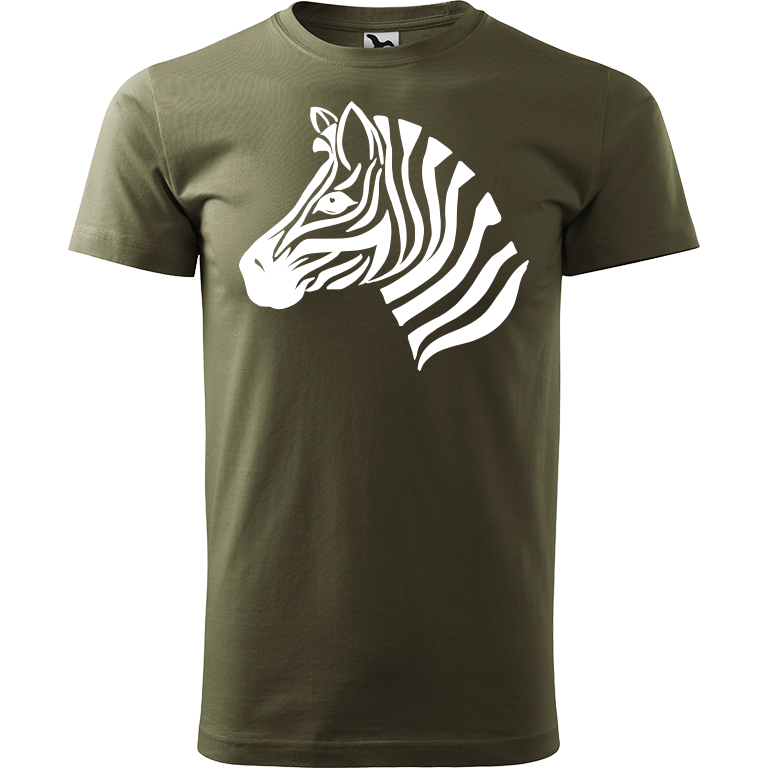 Ručně malované pánské triko Heavy New - Zebra Velikost trička: L, Barva trička: ARMY, Barva motivu: BÍLÁ