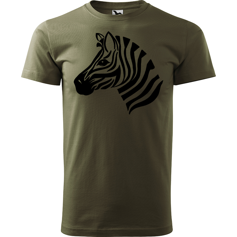 Ručně malované pánské triko Heavy New - Zebra Velikost trička: XL, Barva trička: ARMY, Barva motivu: ČERNÁ