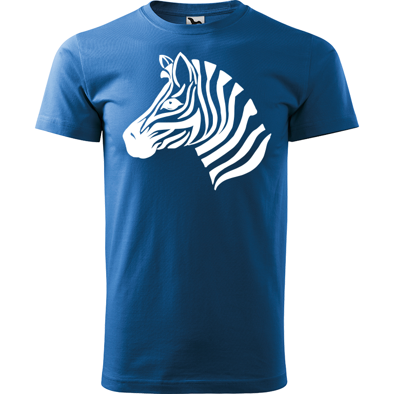 Ručně malované pánské triko Heavy New - Zebra Velikost trička: M, Barva trička: AZUROVÁ, Barva motivu: BÍLÁ