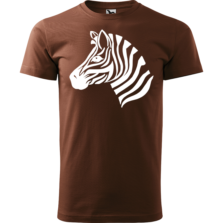 Ručně malované pánské triko Heavy New - Zebra Velikost trička: XXL, Barva trička: ČOKOLÁDOVÁ, Barva motivu: BÍLÁ