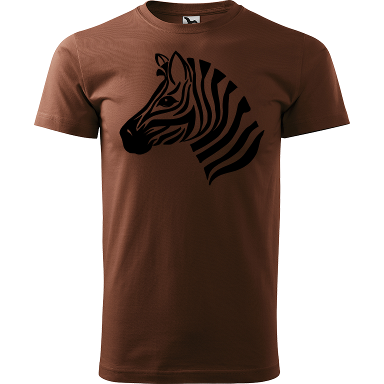 Ručně malované pánské triko Heavy New - Zebra Velikost trička: XS, Barva trička: ČOKOLÁDOVÁ, Barva motivu: ČERNÁ