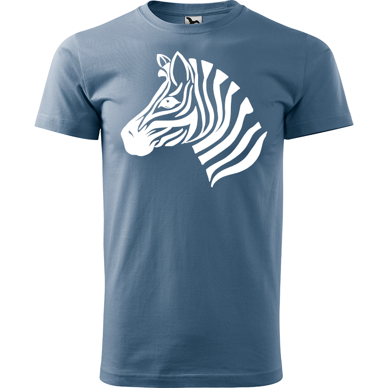 Ručně malované pánské triko Heavy New - Zebra Velikost trička: XXL, Barva trička: DENIM, Barva motivu: BÍLÁ