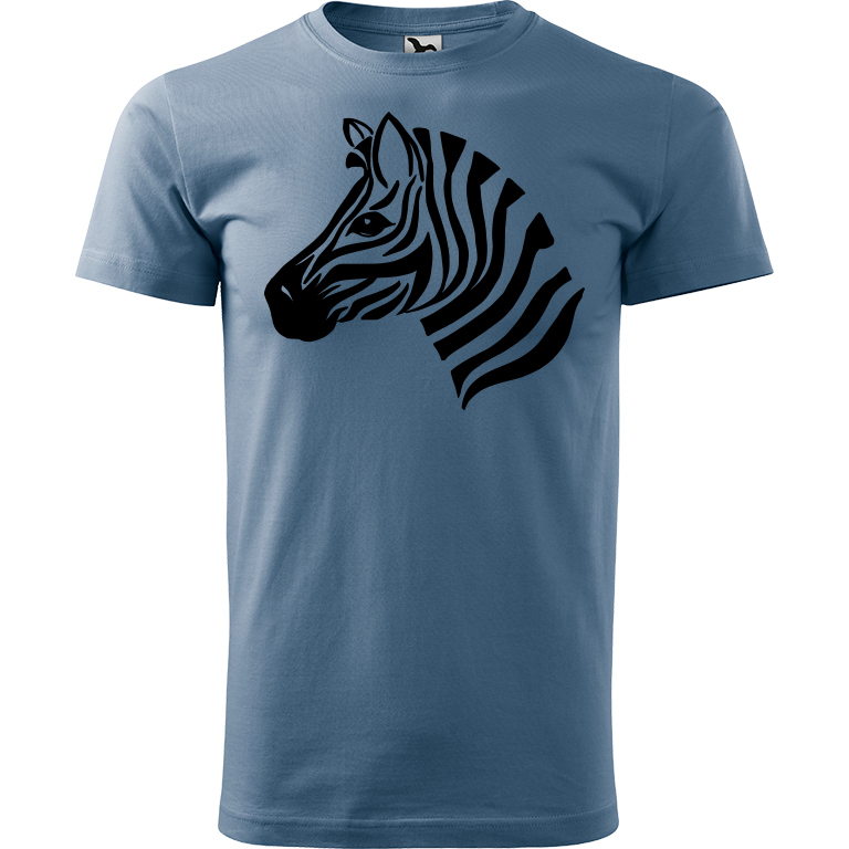 Ručně malované pánské triko Heavy New - Zebra Velikost trička: S, Barva trička: DENIM, Barva motivu: ČERNÁ