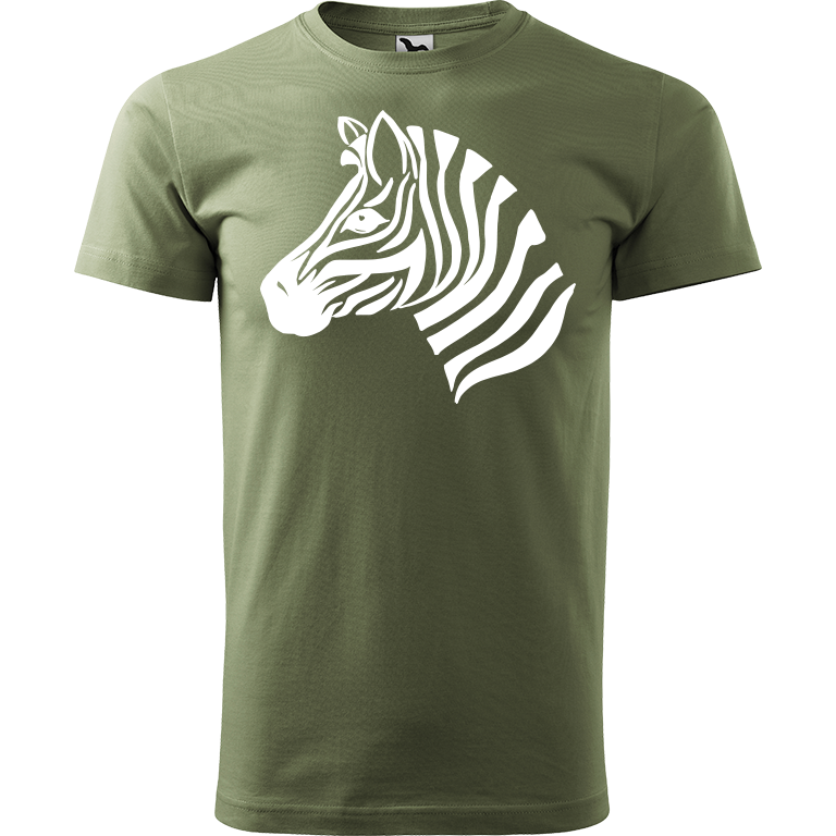 Ručně malované pánské triko Heavy New - Zebra Velikost trička: XS, Barva trička: KHAKI, Barva motivu: BÍLÁ