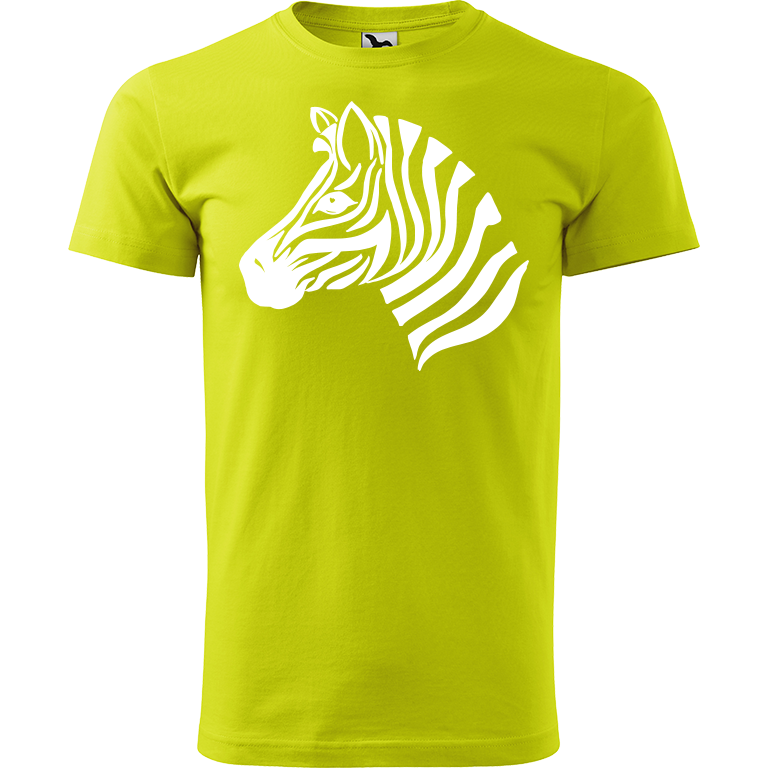 Ručně malované pánské triko Heavy New - Zebra Velikost trička: L, Barva trička: LIMETKOVÁ, Barva motivu: BÍLÁ