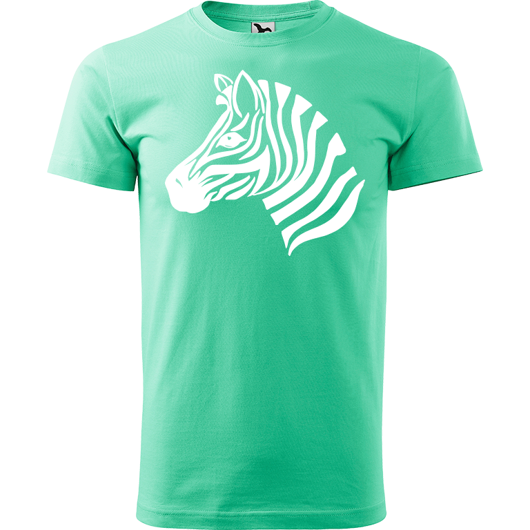 Ručně malované pánské triko Heavy New - Zebra Velikost trička: M, Barva trička: MÁTOVÁ, Barva motivu: BÍLÁ