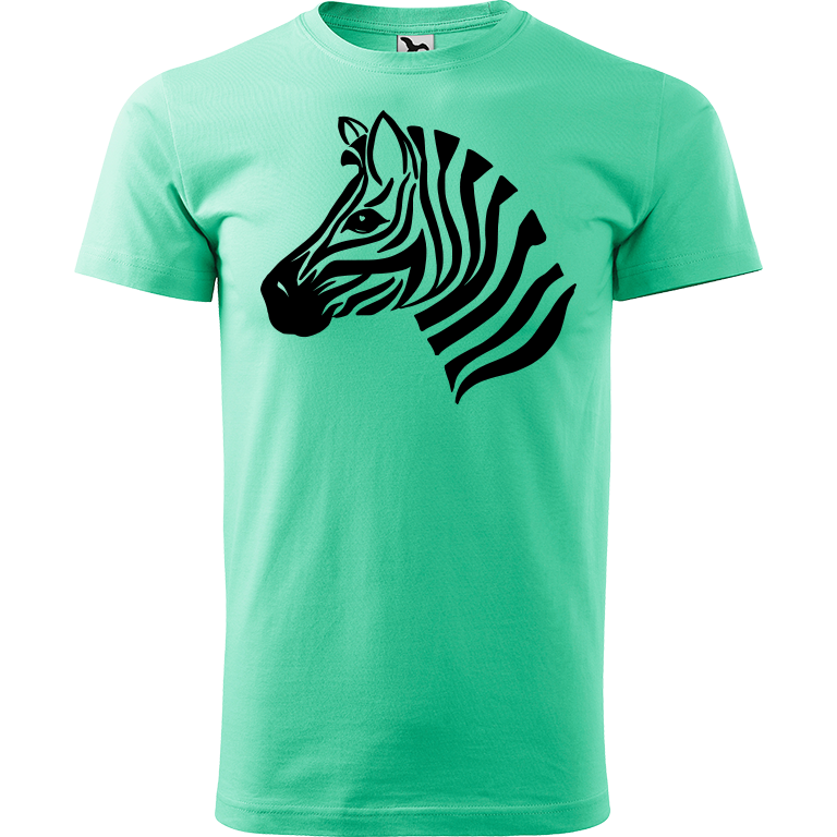 Ručně malované pánské triko Heavy New - Zebra Velikost trička: XS, Barva trička: MÁTOVÁ, Barva motivu: ČERNÁ