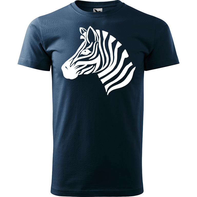 Ručně malované pánské triko Heavy New - Zebra Velikost trička: XL, Barva trička: NÁMOŘNICKÁ MODRÁ, Barva motivu: BÍLÁ