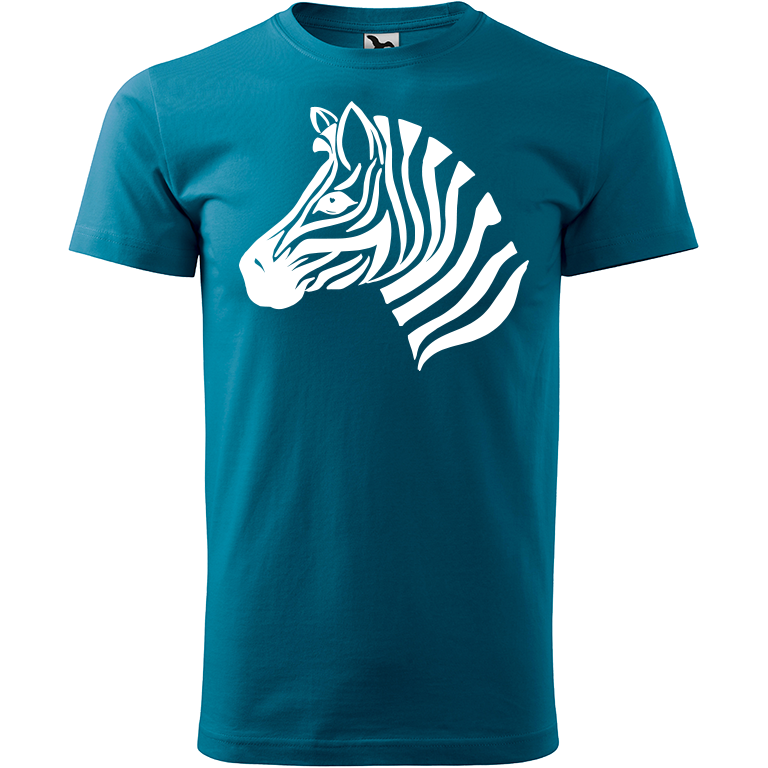 Ručně malované pánské triko Heavy New - Zebra Velikost trička: XXL, Barva trička: PETROLEJOVÁ, Barva motivu: BÍLÁ