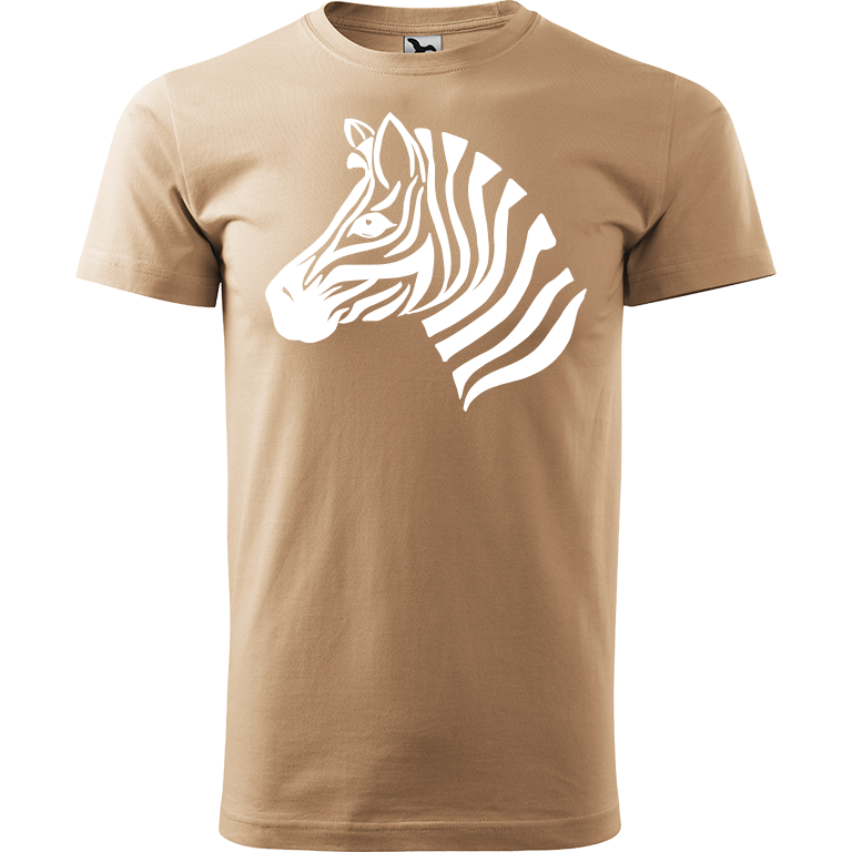 Ručně malované pánské triko Heavy New - Zebra Velikost trička: XXL, Barva trička: PÍSKOVÁ, Barva motivu: BÍLÁ