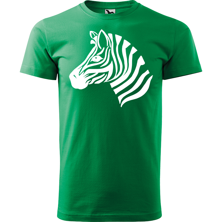 Ručně malované pánské triko Heavy New - Zebra Velikost trička: S, Barva trička: STŘEDNĚ ZELENÁ, Barva motivu: BÍLÁ