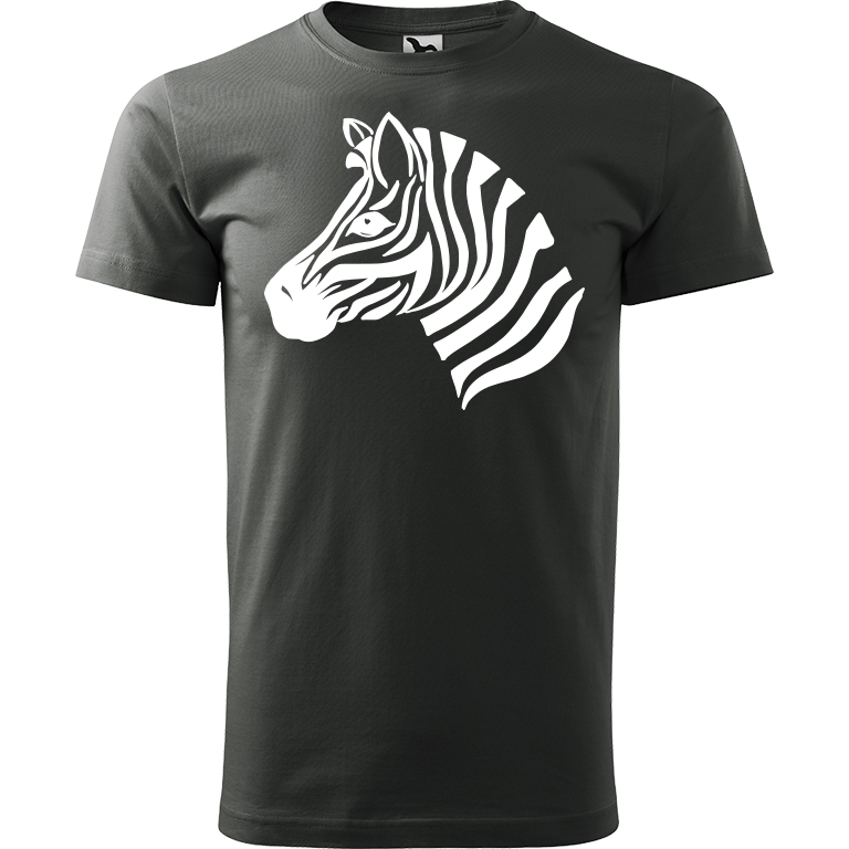 Ručně malované pánské triko Heavy New - Zebra Velikost trička: XXL, Barva trička: TMAVÁ BŘIDLICE, Barva motivu: BÍLÁ