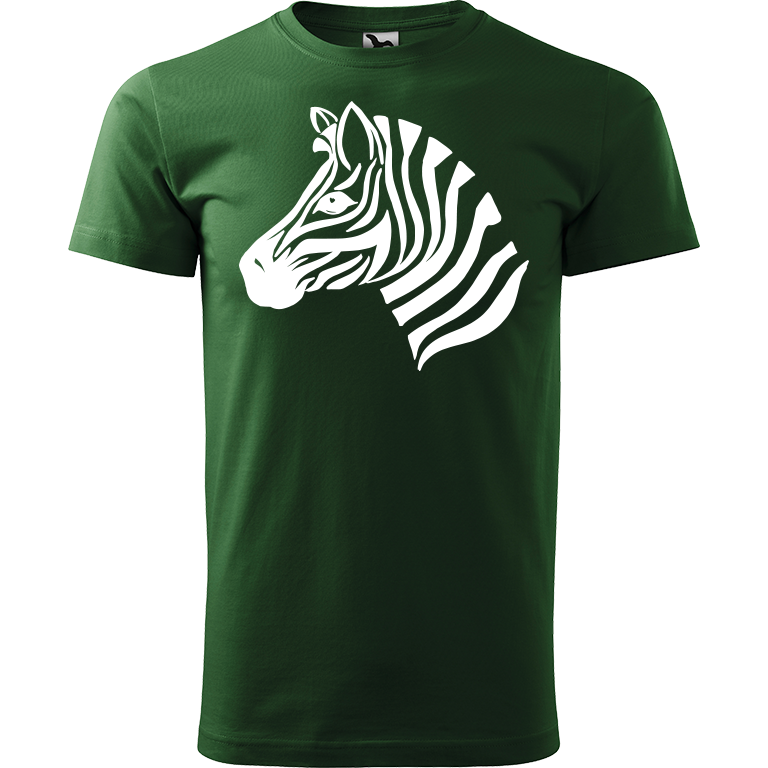 Ručně malované pánské triko Heavy New - Zebra Velikost trička: S, Barva trička: TMAVĚ ZELENÁ, Barva motivu: BÍLÁ