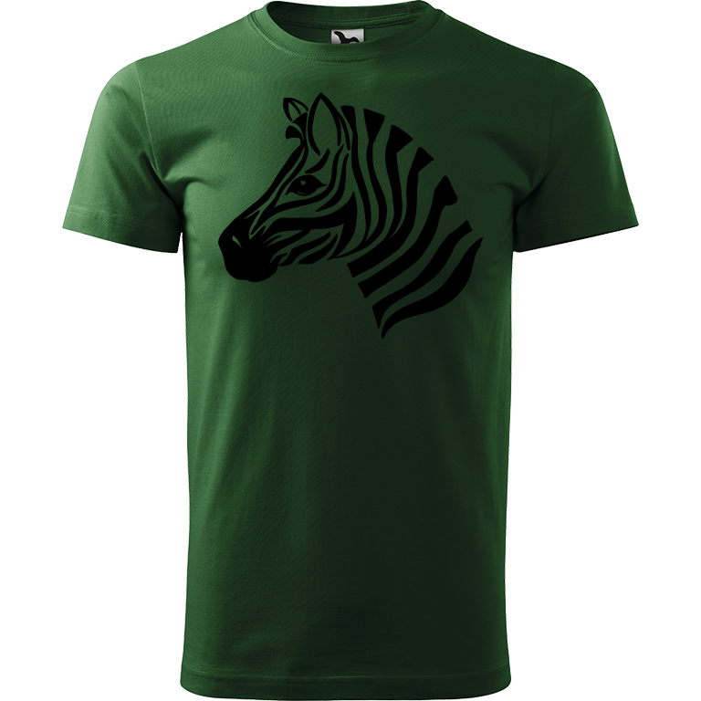 Ručně malované pánské triko Heavy New - Zebra Velikost trička: S, Barva trička: TMAVĚ ZELENÁ, Barva motivu: ČERNÁ