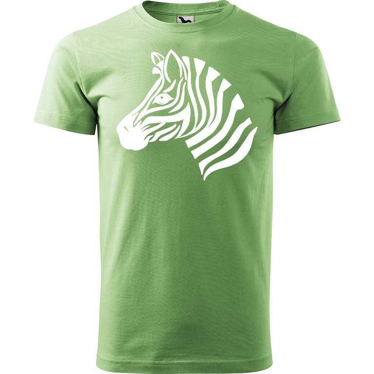 Ručně malované pánské triko Heavy New - Zebra Velikost trička: S, Barva trička: TRÁVOVĚ ZELENÁ, Barva motivu: BÍLÁ