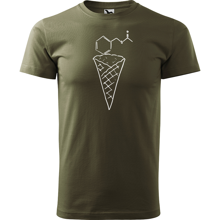 Ručně malované pánské triko Heavy New - Zmrzlina - Jahoda Velikost trička: XL, Barva trička: ARMY, Barva motivu: BÍLÁ