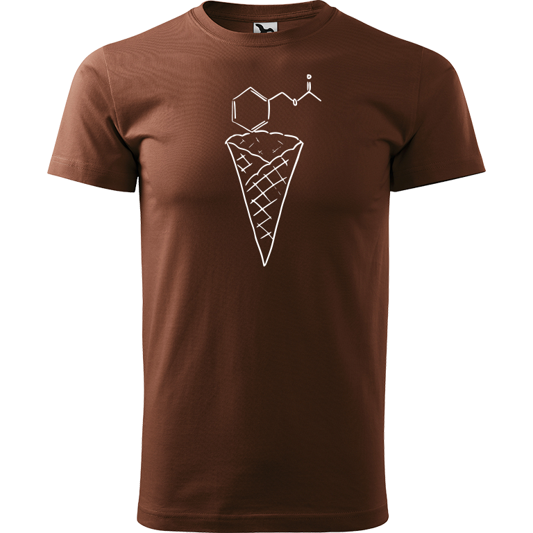 Ručně malované pánské triko Heavy New - Zmrzlina - Jahoda Velikost trička: S, Barva trička: ČOKOLÁDOVÁ, Barva motivu: BÍLÁ