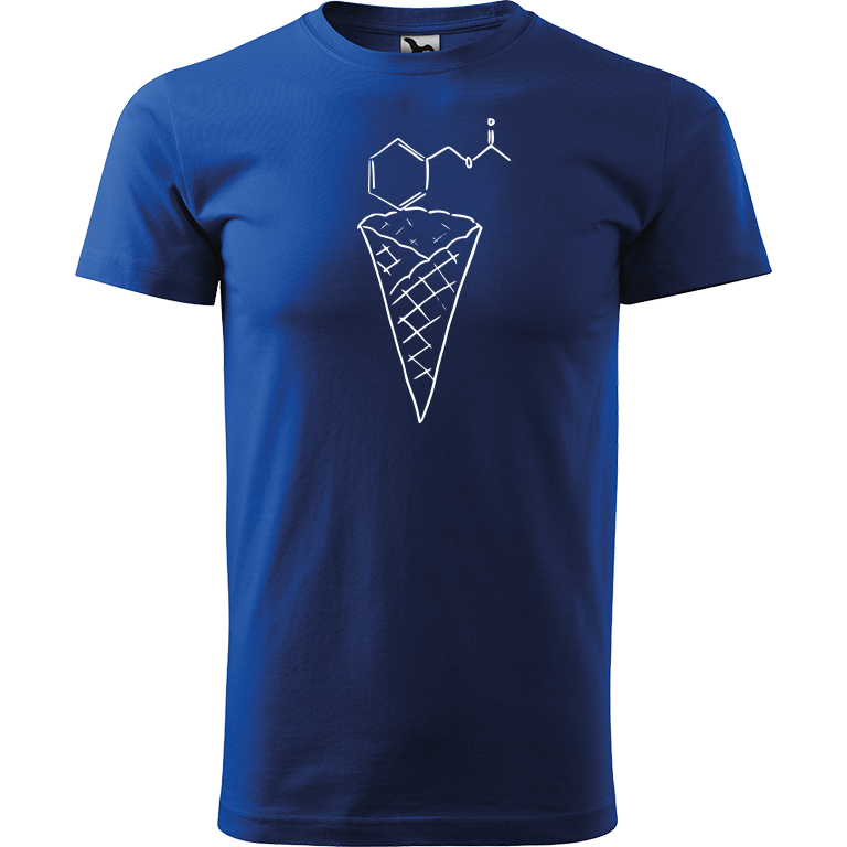 Ručně malované pánské triko Heavy New - Zmrzlina - Jahoda Velikost trička: XL, Barva trička: MODRÁ, Barva motivu: BÍLÁ
