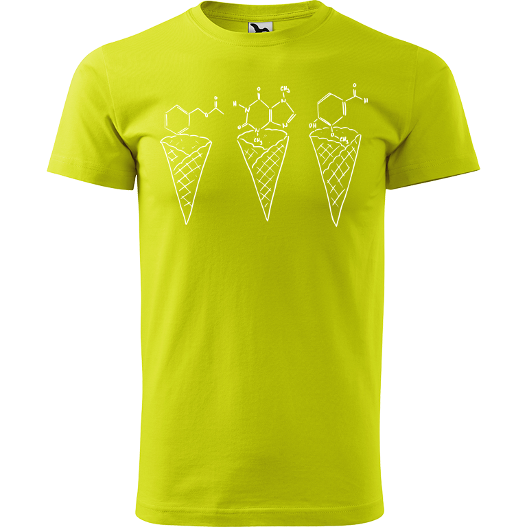 Ručně malované pánské triko Heavy New - Zmrzliny - Jahoda, čokoláda a vanilka Velikost trička: XL, Barva trička: LIMETKOVÁ, Barva motivu: BÍLÁ